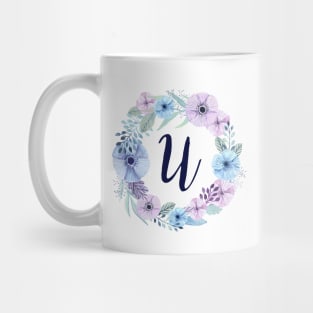 Floral Monogram U Icy Winter Blossoms Mug